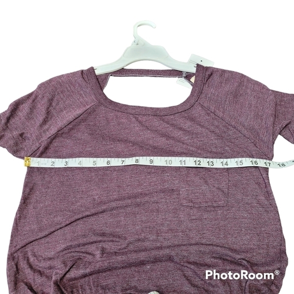 Chaser Burgundy Drape Open Back Tie Cinch Waist Shirttail Mini Dress - Picture 4 of 6